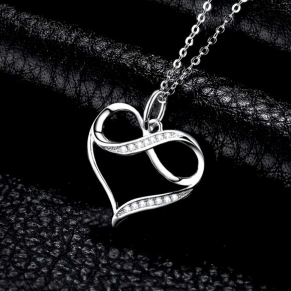 New Silver Sim. Diamond Infinity Heart Necklace - Picture 1 of 4